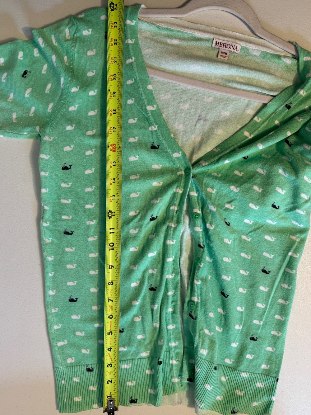 Merona Mint Green Whale-Print V-Neck Cardigan - Picture 6 of 9